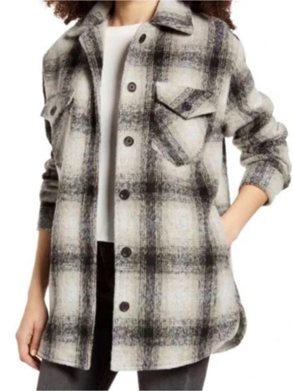 Thread & Supply Black and Gray Plaid Utility Shacket